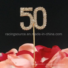 50e numéro de mariage d&#39;or Annesty and Strass Wedding Cake Topper pour fête d&#39;anniversaire